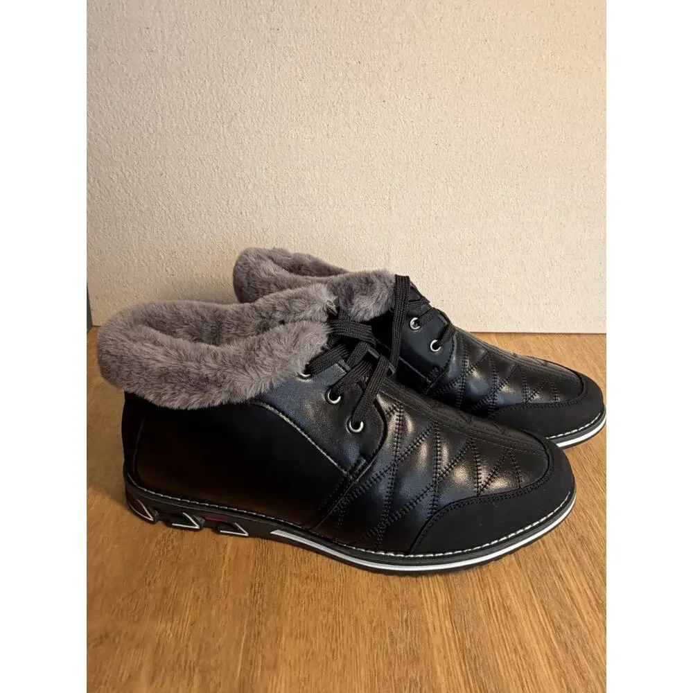 Men’s Winter Boots Black Faux Fur Lined Lace Up Comfort Boots EU 47 US 13